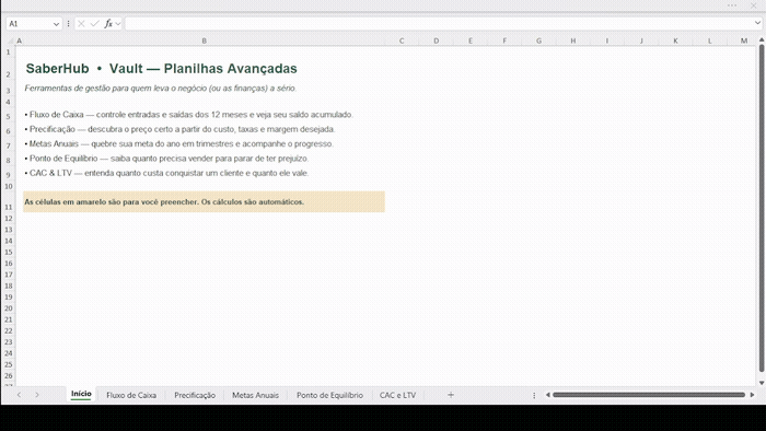 GIF mostrando a navegação pelas planilhas do Vault Avançado SaberHub